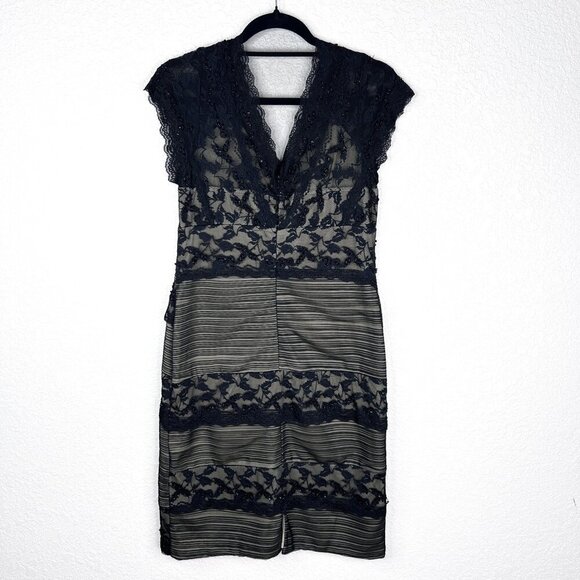 Vintage Beaded Lace Bodycon Cocktail Wiggle Little Black Dress V-Neck Size 10 - Picture 3 of 7